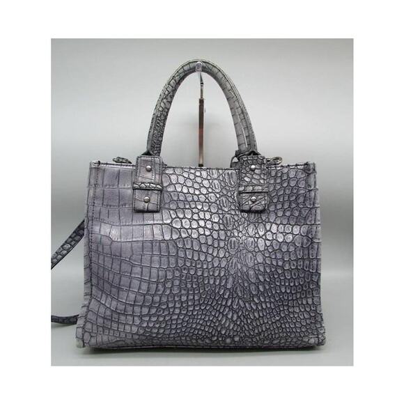 Jessica Simpson Denim Blue Croc Embossed PVC Satchel Handbag - Picture 2 of 6